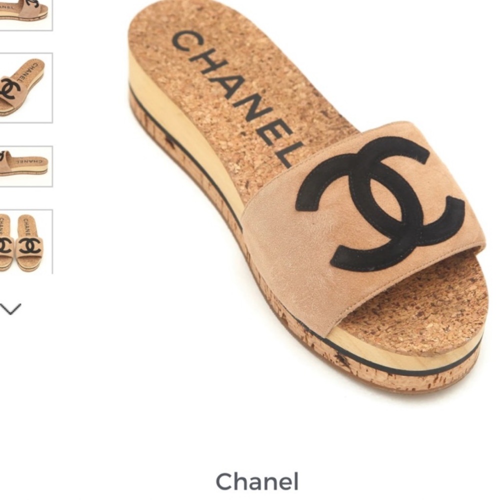 Chanel Suede Cork Mule Sandal Beige - Picture 2 of 13